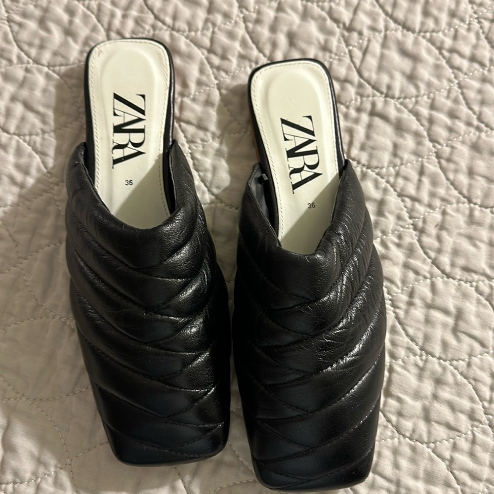 Zara Quilted Leather Mules (Size 36)